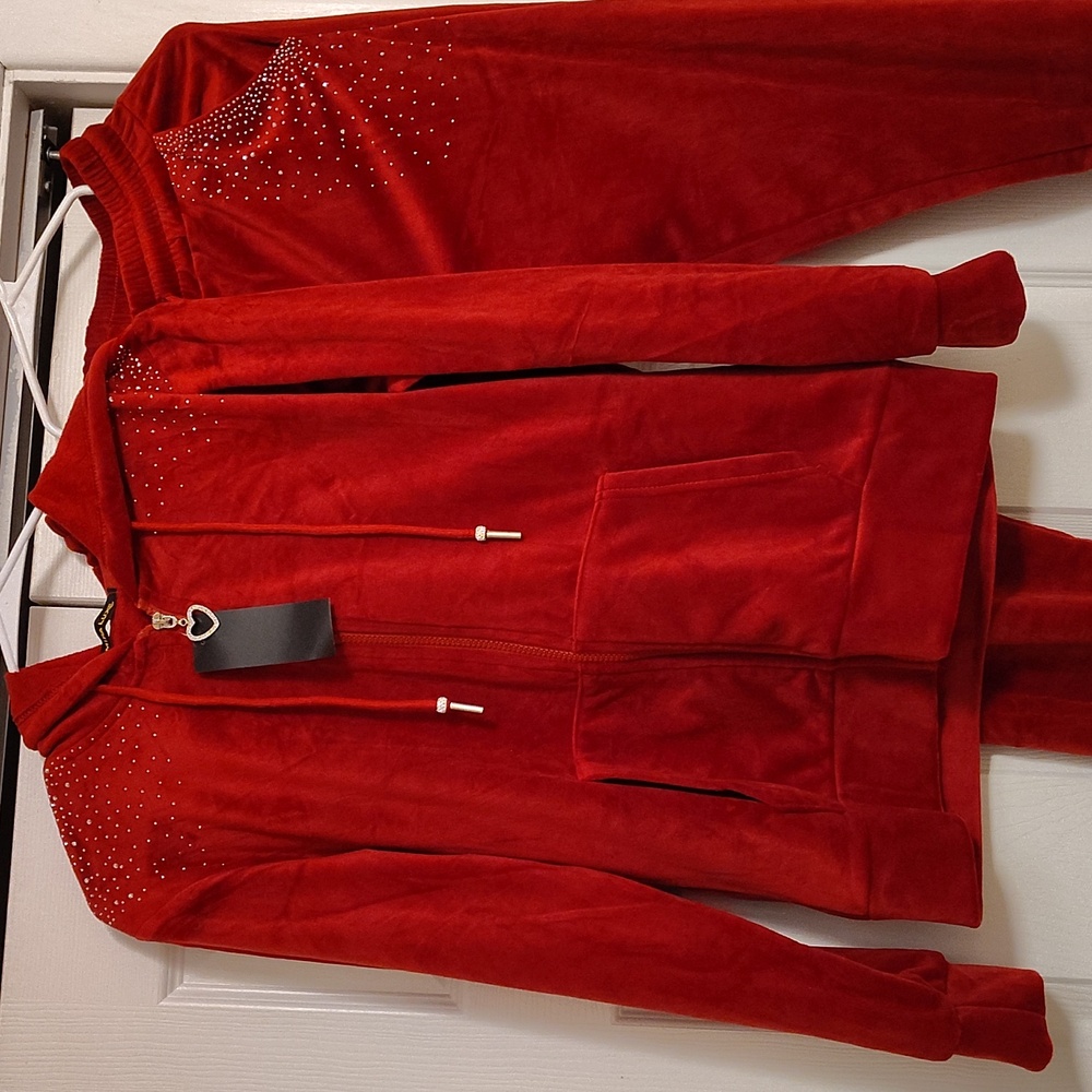 Dark Red Burgundy Velour Zip-Up Hoodie Set